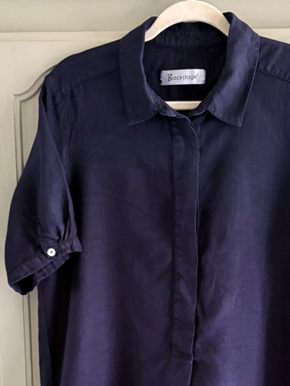 BACKSTAGE 100% Linen Shirt Dress with Pockets | Navy Blue | Size Medium - Picture 3 of 5